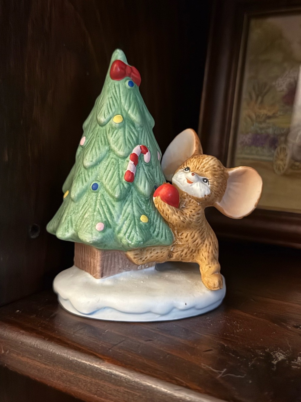 Vintage Homco ceramic Christmas Tree & cute Mouse.